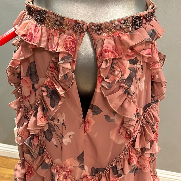 Mac Duggal RUFFLED CUT OUT CAP SLEEVE V NECK GOWN 9152 Rose Multicolor - Picture 9 of 17